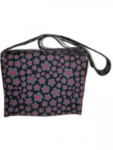 Black and hot pink messenger bag front view