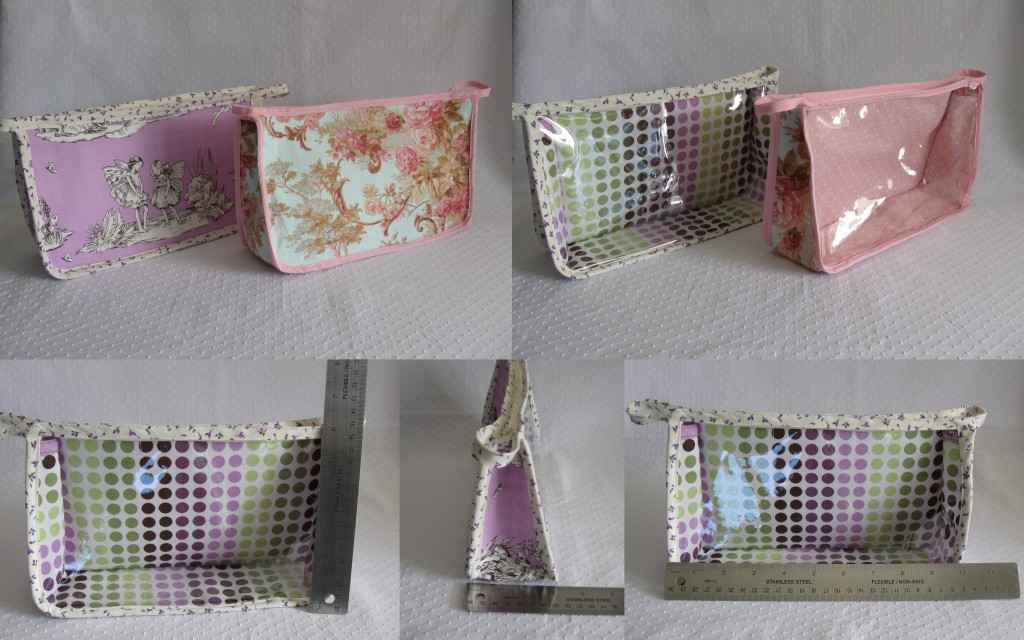 WIP pouch prototypes. Zippered pouch with clear vinyl front
